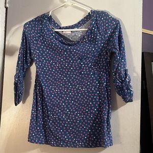 Anthropologie blue dot top Small roll sleeves